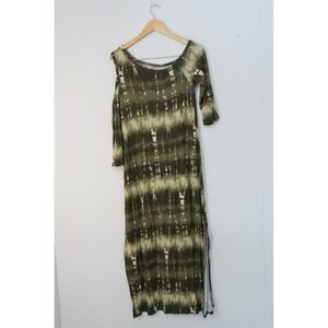 Cato Dress Womens Small Green Tie Dye Asymmetrical Maxi T Shirt 3/4 Sleeve Boho